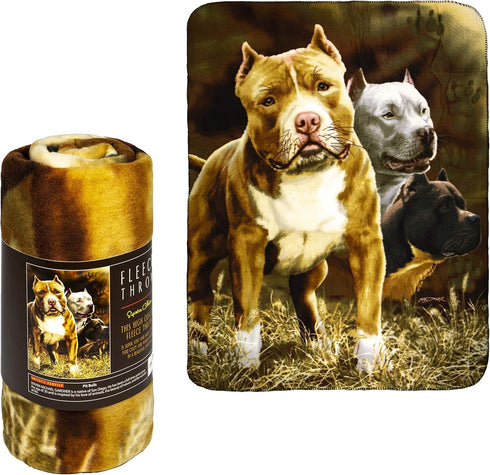 JPI Fleece Throw Blanket - Pitbull - Lightweight Faux Fur Fleece Blanket Large 50"x 60" - for Beds, Sofa, Couch, Picnic, Travel, Camping...