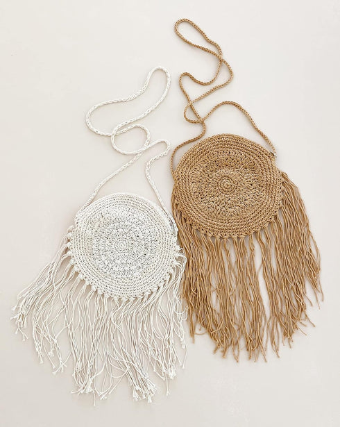 ModParty Crochet Purse | Ivory and Tan | Boho Chic Women Beach Purse | Fringe Crossbody | Brides and Bridesmaids Gift Idea...