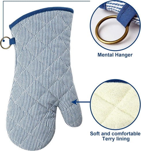 1 Pair Yarn Dyed Oven Mitts 100% Cotton Heat Resistant 470 Degree Gloves Men Women Cooking Baking Barbecue BBQ Microwave Crafting Machine Washable...