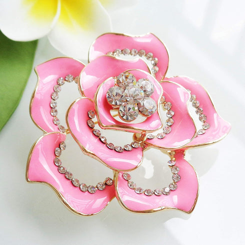 Navachi 18k Gold Plated Crystal Rose Flower Enamel Brooch pins...