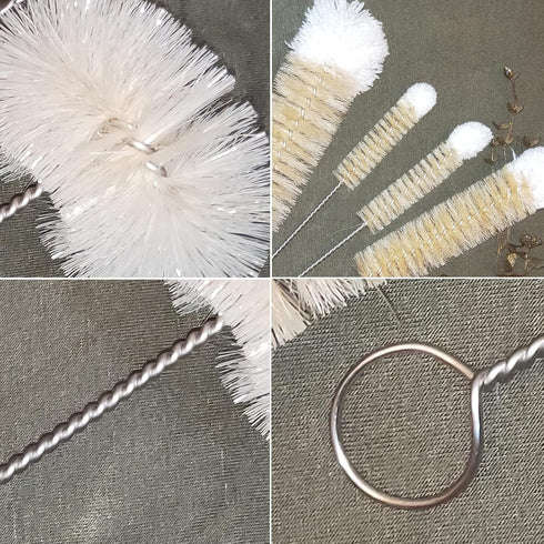 Stainless Steel Soda Bottle Cleaning Brush Set in Natural Boar Bristle Wool Tip Long Handle, Flexible Bendable Thick Wire Cleaner for Narrow Neck ...