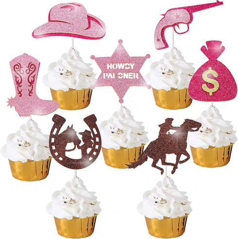24Pcs Cowgirl Party Cake Cupcake Topper Pink Cowgirl Western Cupcake Toppers for Western Cowgirl Party Kids Birthday Party Baby Shower Favor Suppl...