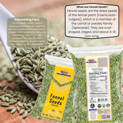 Rani Fennel Seeds (Saunf Sabut) Whole Spice 3.5oz (100g) ~ All Natural | Gluten Friendly | NON-GMO | Kosher | Vegan | Indian Origin...