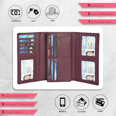 Real Leather Women Wallet Leather with RFID Blocking -Trifold Card Holder Designer Ladies Clutch with ID Window Wallets...