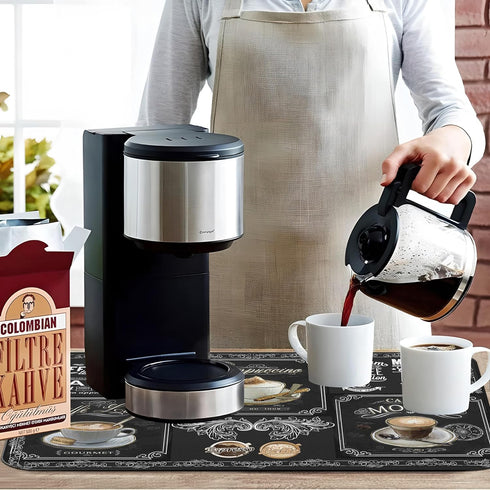 Fun Coffee Mat 19inx12in,Coffee Bar Mat for Countertops,Absorbent Hide Stain Anti-Slip Coffee Bar Accessories Fit Under Coffee Machine Mat,dish Dr...