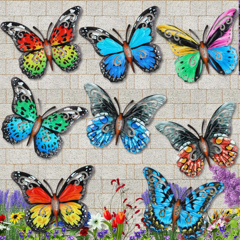 8 Pieces Metal Butterfly Wall Art Decor, 3D Butterfly Hanging Wall Decor Sculpture for Balcony Patio Living Room Garden Outdoor Fence Decoration (...