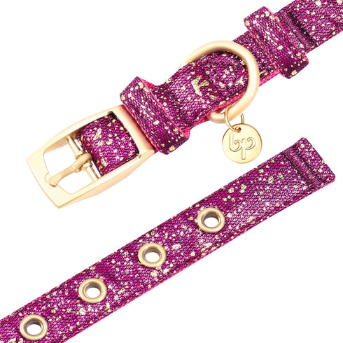 Blueberry Pet 4 Colors Glam Life Gold Stamping Lace Adjustable Dog Collar in Cerise Pink, Neck 7.5-10", for Small Breed...