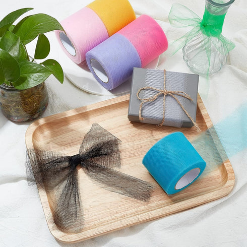 BENECREAT 12 Roll 300 Yards/900FT Rainbow Tulle Fabric Rolls Netting Fabric 2" by 25 Yard Spool for Wedding Party Decoration, DIY Craft, Veil Sewi...