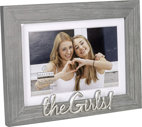 Malden International Designs 4x6 or 5x7 The Girls! Distressed Expressions Picture Frame Silver Finish The Girls! Word Attachment Gray Textured Woo...