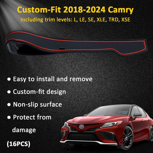 TOPINSTALL Accessorize Interior Mats Compatible with 2018-2024 Toyota Camry Accessories, Non-Slip Cup Holder Mats Door Pocket Pads Center Console ...