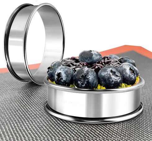 8PCS English Muffin Rings - 4 Inch+3.35 Inch Set Stainless Steel Crumpet Tart Rings - Double Rolled Round Metal Pastry Ring Molds for Baking Cooki...