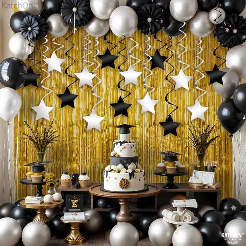 KatchOn, Black and Silver Star Hanging Swirls- Pack of 32 | Black and Silver Party Decorations | Birthday Party Decorations, Star decor for party ...