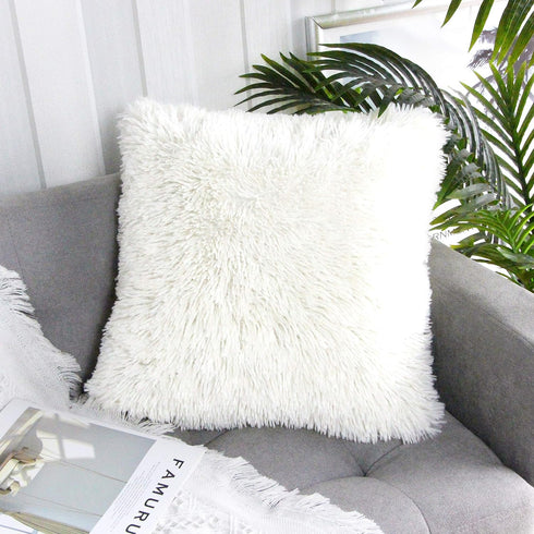 Uhomy Fluffy Accent Pillows Cover 18"x18", Soft White Faux Fur Throw Pillow Case, Modern Luxury Decorative Square Cushion Cover for Farmhouse Home...