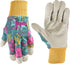 Wells Lamont Women's Botanical Print Leather Palm Work and Gardening Gloves, Medium (4182M)...