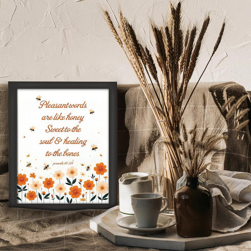 Posterizer 1 pcs-cute bees and flowers Pleasant Words bible verse-Religious Posters-Motivational & Inspirational Art-Gifts for Christians - UNFRAM...
