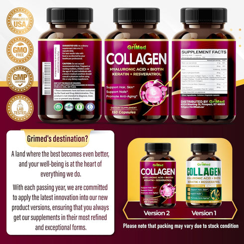 Organic Collagen 6,419 mg with Hyaluronic Acid, Biotin, Keratin, Resveratrol Hair Skin, Nails Vitamins - Made in The USA (90 Count (Pack of 1))...