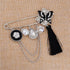 Black Enamel Crystal Butterfly Large Safety Pins Brooch with Tassel Camellia Pearl Charm 3.2" L...