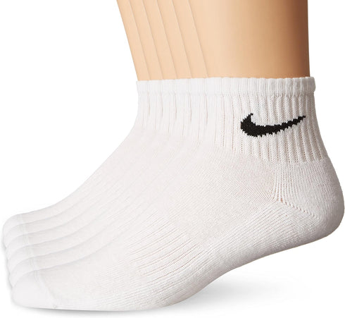 NIKE Unisex Performance Cushion Quarter Socks with Bag (6 Pairs), White/Black, Medium...