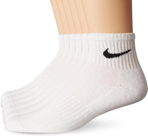 NIKE Unisex Performance Cushion Quarter Socks with Bag (6 Pairs), White/Black, Large...
