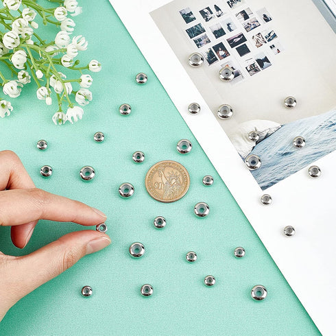 PH PandaHall 304 Stainless Steel Slider Beads 30pcs Stopper Bead 7mm 8mm 10mm Adjustable Slider Metal Loose Beads with Rubber Inside for Bracelet ...