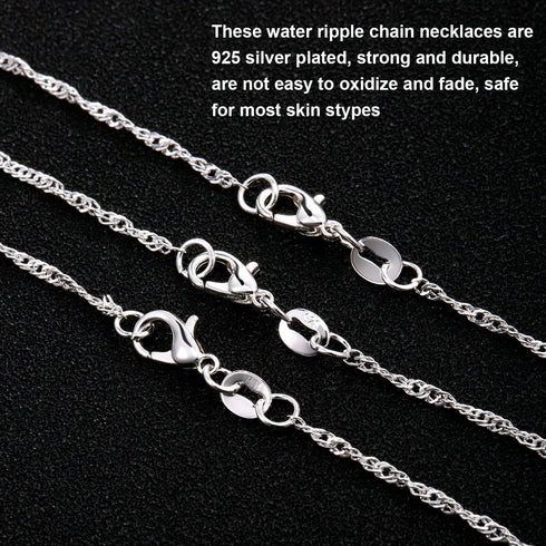 TecUnite 24 Pack Silver Plated Water Ripple Chain Necklace with Lobster Clasps and Velvet Storage Bag for DIY Jewelry Making, 1.5 mm (18 Inch)...