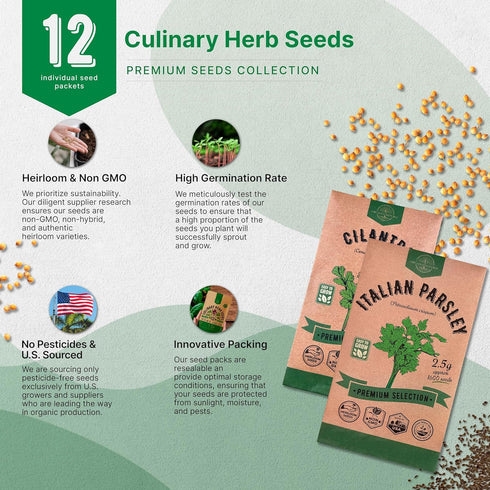 Organo Republic 12 Culinary Herbs Seeds Variety Pack - 7,355+ Heirloom, Non-GMO, Herbs Seeds for Outdoor and Indoor Home Gardening, Including Basi...