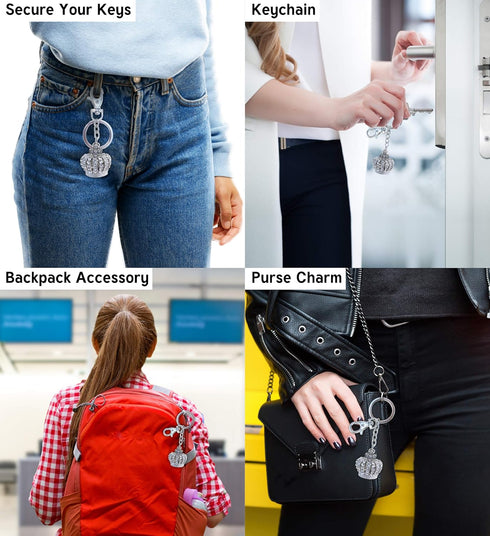 Aqua 79 Sparkly Crown Keychain Charm - Silver 3D Rhinestone Keychain for Women and Men, Metal Alloy Crystal Keychain, Fashionable Keychain Accesso...