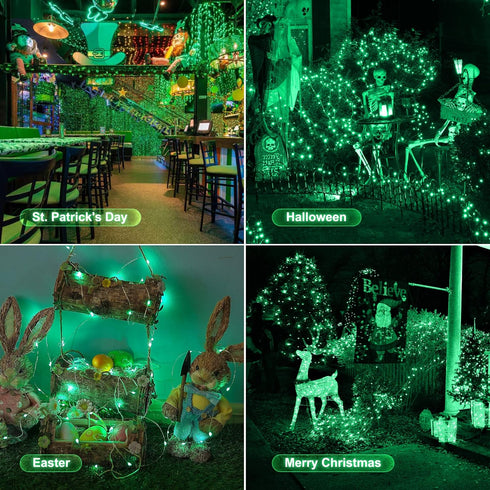 2 Pack 100 LED Solar Green String Lights,33ft Solar Halloween Lights Outdoor,8 Modes Waterproof Green Solar Fairy Lights for Christmas Tree Party ...
