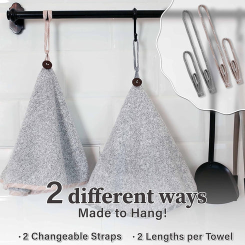 myHomeBody Hand Towels with Hanging Loops, Absorbent Charcoal Fiber Cleaning Clothes with Coconut Shell Button for Kitchen, Round Shape, Set of 2,...