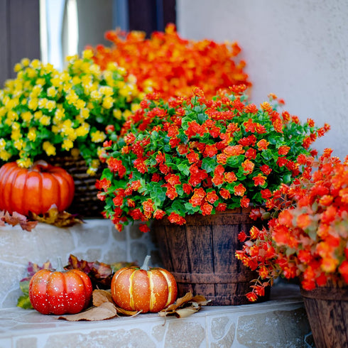 Artificial Fall Flowers Outdoor Fake Mums - 12 Bundles Fake Plants UV Resistant No Fade Faux Plastic Greenery Garden Porch Patio Fall Home Decor (...
