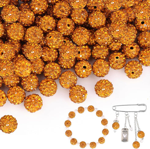 150 pcs 10mm Rhinestone Beads for Crafting, Golden Shiny Round Shamballa Disco Beads Bulk, Fancy Sparkle Crystal Clay Bead for Necklace Bracelet E...
