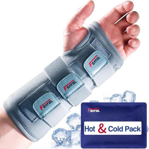 FEATOL Wrist Brace Carpal Tunnel, Night Support Brace with Wrist Splint, Adjustable Straps, Hot/Ice Pack for Women and Men, Left Hand, Small/Mediu...