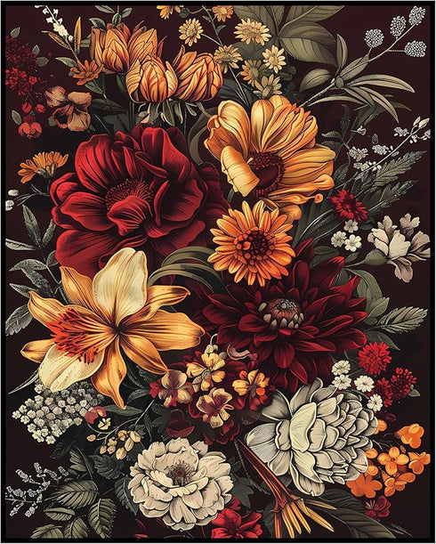 Posterizer 1 pcs-retro reutral beige and yellow flowers-Floral & Botanical Art-Abstract & Modern Art-Decor for Home & Office- UNFRAMED Wall Art...