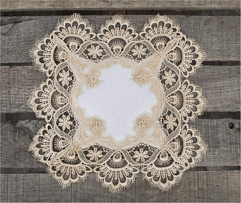 Gold European Lace and Antique Jacquard Fabric Doily, Placemat (14 Inch Square)...