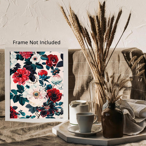 Posterizer 1 pcs-vibrant red and white flowers for chic decor-Floral & Botanical Art-Abstract & Modern Art-Decor for Home & Office- UNFRAMED Wall ...