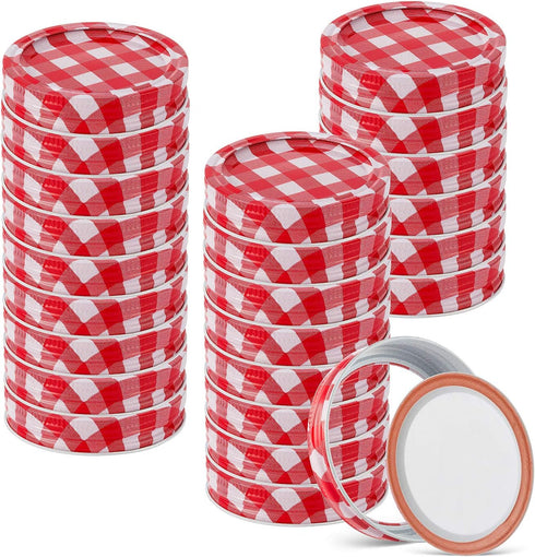 48pcs/24Set Regular Mouth Canning Lids Bands Split-Type for Mason Jar Canning Lids (red and white)...