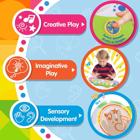 Magic Touch Drum, Toddler Light Up Music Bongos Toy, Infant Touch Sensor Musical Instrument Baby Drum, Birthday for 9 12 18 24 Month, 1 2 3 Year O...