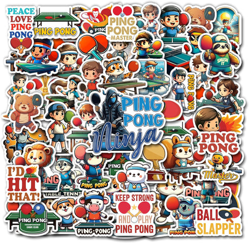 Pack 50 PCS Ping Pong Table Tennis Sticker Outdoors Theme Waterproof Vinyl Decals Items for Teens Adults Sports Lovers Decor Water Bottles Phone C...