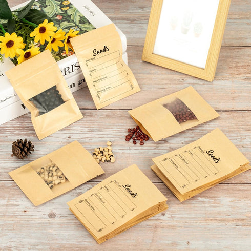 100pcs Seed envelopes resealable Seed saving envelopes with clear window Kraft paper seed packets for Garden Flower Vegetable Plants Seed Storage ...