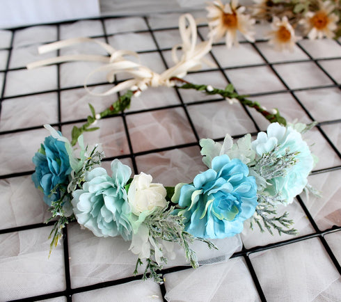 Vivivalue Fairy Flower Crown Blue Floral Headband Elf Headpiece for Women Girls Princess Wedding Bridal Shower Photo Prop Cosplay Renaissance...