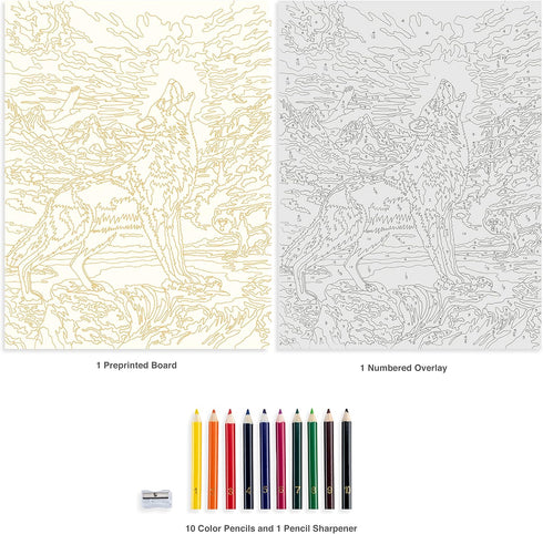 Royal & Langnickel Color Pencil by Number Kit 8.75"X11.75" - Wolf at Night...