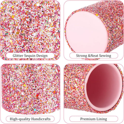 Bling Sequin Pen Holder with 6 Pcs Sequin Click Pens Cute Sequin Glitter Retractable Ballpoint Pens, Pencil Cups for Desk Organizer Makeup Brush H...
