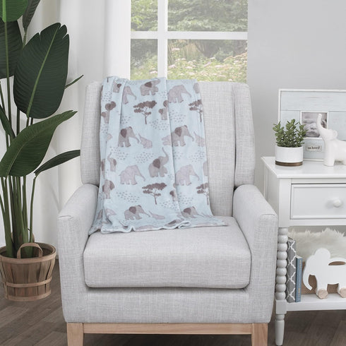 NoJo Super Soft Blue & Grey Elephant Plush Baby Blanket, Aqua, Grey, Charcoal...