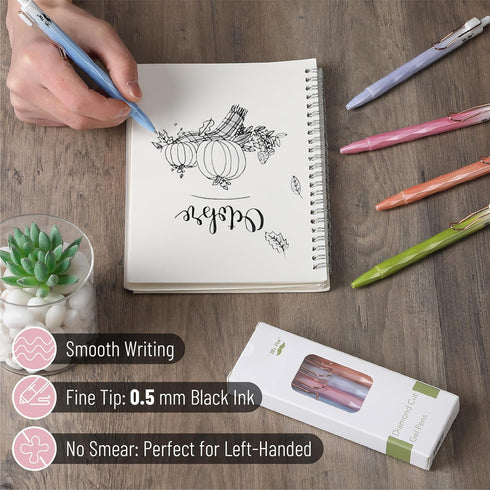 Mr. Pen- Diamond Cut Gel Pens, 5 Pack, Black Ink Gel Pens, Fast Dry, Retractable Gel Pens Fine Point 0.5mm, Retractable Pens, Cute Pens, Gel Ink P...