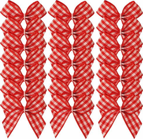 50pcs 1.2-Inch Mini Red Gingham Ribbon Bows for Crafts Plaid Ribbon Bows Appliques for Christmas Ornament Embellishment Decoration(Red)...