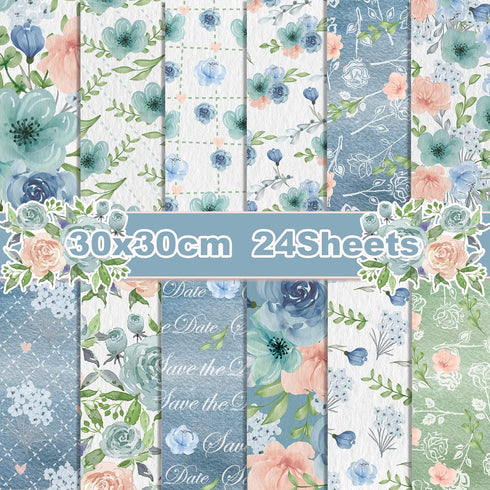 24 Sheets Scrapbook Paper Blue Rose Flower Garden Pattern Paper Double Sided Printing Craft Paper for DIY Card Making Journaling Wedding Scrapbook...