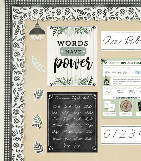 Carson Dellosa 39-Piece Farmhouse Cursive Alphabet and Number Line Bulletin Board Set, Cursive Alphabet Wall Strip and Number Line, Cursive Classr...