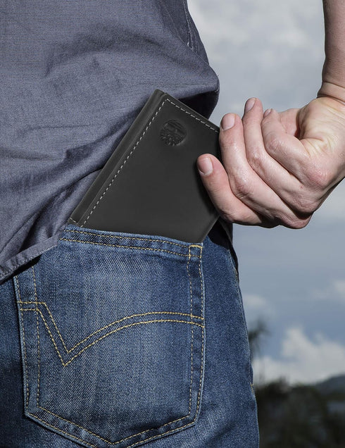 Timberland mens Leather Trifold Wallet With Id Window, Black (Cloudy), One Size...