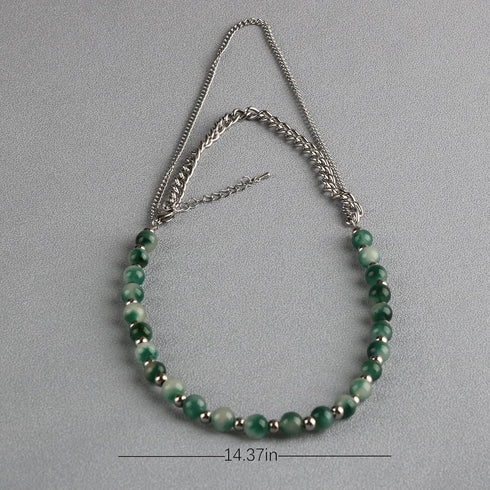 Green Stone Hip Hop Simulated Jade Choker Double Layered Bead Necklace for Men Women...