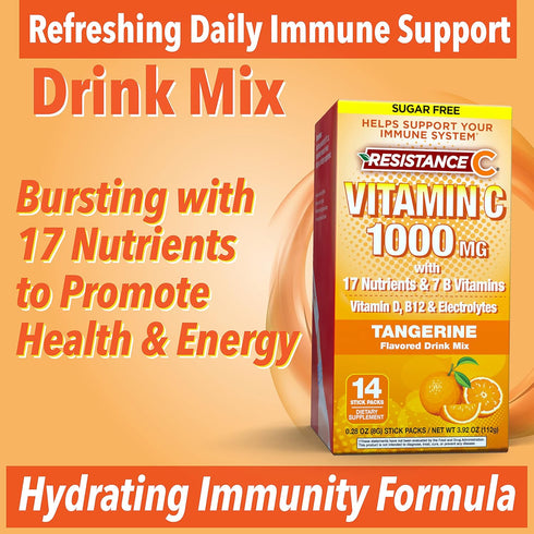Vitamin C Stick Packs, 16 Nutrients & 7 B-Vitamins, Help Support Immune System, Powerful Antioxidants, Contains Electrolytes, Tangerine Flavor, 14...